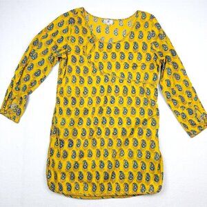 Anokhi Tunic Shirt Paisley Print‎ Top Size M Womens Blue/Gold